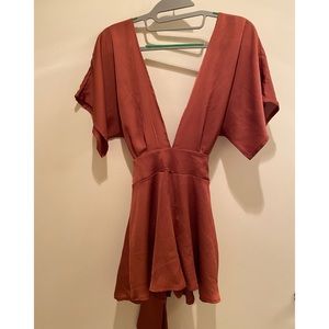 Coral Deep Plunge Romper